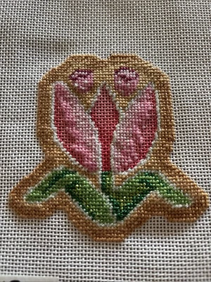 Hand-painted Tulip needlepoint canvas by Janet Burnett, #1067 Started - Image 1 of 4