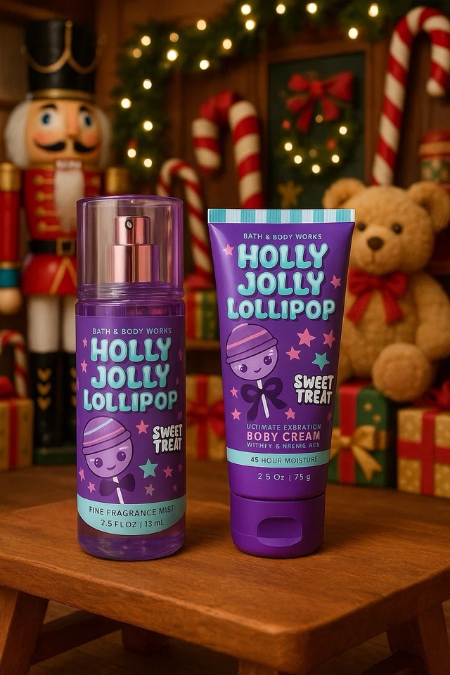 2PCS 2025 CHRISTMAS HOLLY JOLLY LOLLIPOP~Bath Body~MIST/CREAM Travel Size Gift! - Image 1 of 1