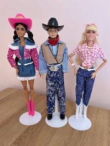3pcs Barbie and Ken Cowgirl and Cowboy Doll Lot with Clothes & Accessories - Picture 1 of 6