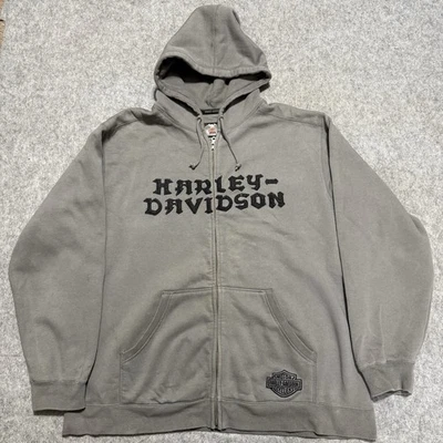 Harley-Davidson Hoodie Mens XL Gray Full Zip Willie G Skull Back Graphic Fleece - Image 1 of 4