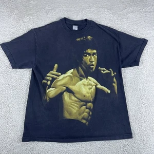 Vintage Bruce Lee T-Shirt Mens XL Black Enter The Dragon Y2K Big Face Faded 90's - Picture 1 of 13