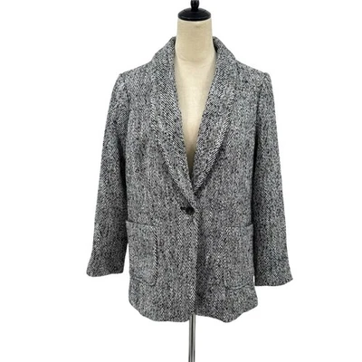Talbots NWT 12 Petite Black & White Herringbone Wool Blend Relaxed Blazer Coat - Image 1 of 4