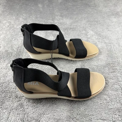 Sandalias de cuña Mia Chelsia entrecruzadas elásticas correa al tobillo para mujer 11 negras Foto 1 de 4