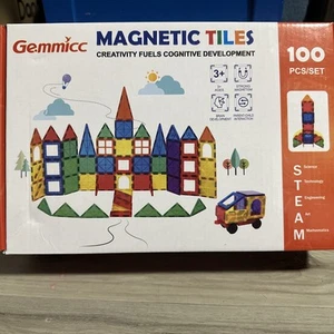 Gemmicc Magnetic Tiles 100 PCS w/ 2 cars, Building Tiles - Picture 1 of 3