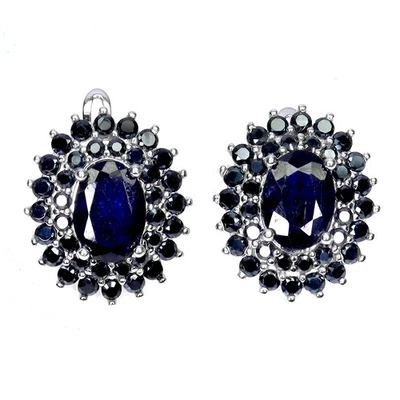 Pendientes de plata de ley 925 ovalados zafiro azul 7x5 mm espinela piedras preciosas joyería Foto 1 de 4