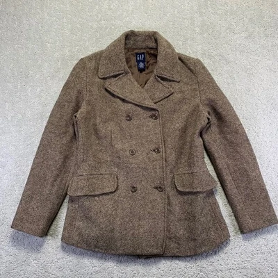 Blazer GAP Vintage Mujer M Marrón Mezcla Lana Tweed Doble Pecho Chaqueta Y2k Foto 1 de 4