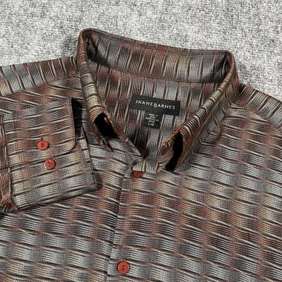 Camisa Jhane Barnes Para Hombre Grande Multicolor Geométrica Mezcla Seda Manga Larga Retro Foto 1 de 4