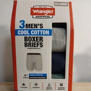 Men's Wrangler Workwear Boxer Briefs 3 Pk. Cool Cotton 6 in. inseam Size 2XL* - Picture 1 of 10
