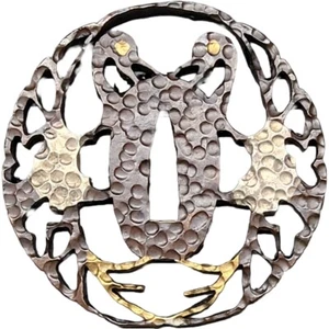 John Lee mehrfarbig verziertes Tsuru Tsuba für Samurai Schwerter - Picture 1 of 4