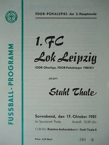 Program Trophy 1981/82 BSG Steel Thale - LOC Leipzig - Picture 1 of 1