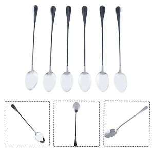 6pc Long Handle Korean Soup Spoon Stainless Steel Dinner Spoons Household Silver