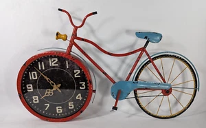 Retro Bicycle Metal Wall Clock Art 3D Bike Decor Red Blue 19.5"x26"x1.5" - Picture 1 of 19