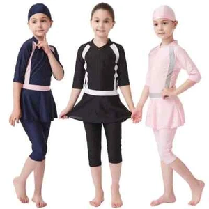 Kids Swimwear 3pcs Girls Modest Swimsuit Swimming Bath Shorts Diving Suit New - Picture 1 of 15