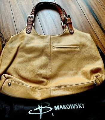 Leather shoulder bag purse B. Makowski tan brown camel w/ trim tassel cover  - Image 1 of 4