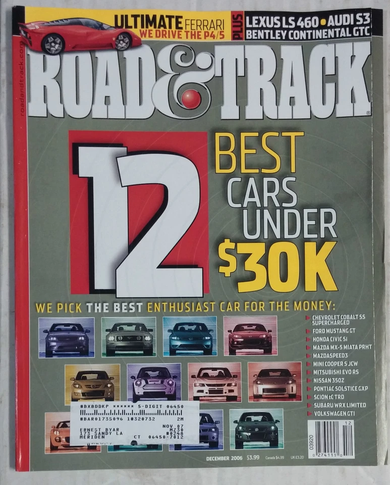ROAD & TRACK VINTAGE CAR MAGAZINE 2006 DECEMBER 12 BEST COBALT MUSTANG CIVIC 350 Foto 1 de 1