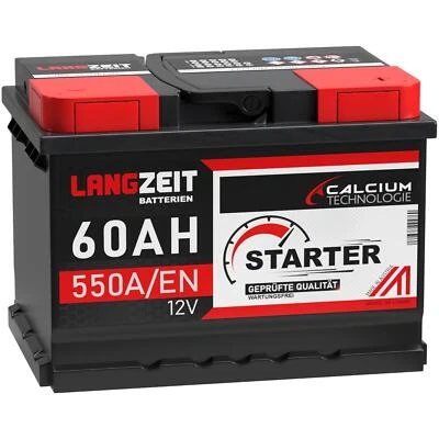Autobatterie 12V 60Ah LANGZEIT Starterbatterie ersetzt 54Ah 55Ah 61Ah 62Ah 65Ah - Bild 1 von 4
