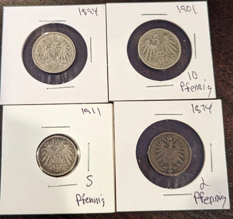 Pfennig Coins Lot 1874,1894,1901,1911 Lot Of 4 Coins!!!!! Cover