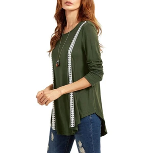 Womens Long Sleeve O-Neck T-shirts Tee Casual Green T-shirt Blouse Loose Tops - Picture 1 of 13