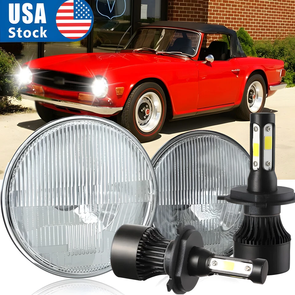 Par de faros LED de 7 pulgadas para Triumph TR6 DOT 1969-1976 lámpara sellada de haz alto/bajo Foto 1 de 4