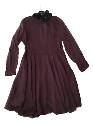 VALENTINO NEW Purple Silk Dress Feather Floral Collar Sz 10 Diamond Sheath $3000 - Image 1 of 4