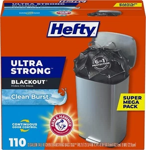 Hefty Ultra Strong Tall Kitchen Trash Bags Blackout Clean Burst 13 Gallon, 11 Ct - Picture 1 of 8