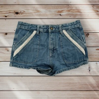 Pantalones cortos de mezclilla Free People para mujer 28 jeans tiro medio azul detalle de encaje Foto 1 de 4