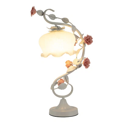 Flower Table Lamp Vintage Flower Shaped Night Lamp W/ Ceramic Roses Bedside Desk - Image 1 of 4