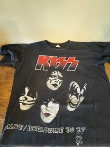 T-shirt vintage KISS Alive Worldwide Tour 96/97 Band taglia XL double face 1996 - Foto 1 di 8