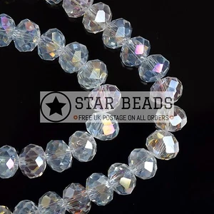 FACETED RONDELLE CRYSTAL GLASS BEADS CRYSTAL AB 4MM,6MM,8MM,10MM - Picture 1 of 1