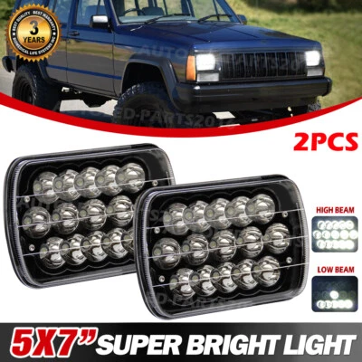 For Jeep Cherokee XJ 1984-2001 Pair 5x7 7x6 LED Headlights Sealed High/Low Beam - Image 1 of 4