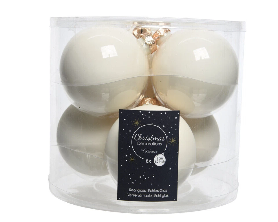Decoris Glas-Weihnachtskugeln 6-er Set - Weiß