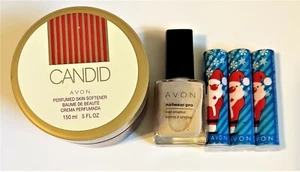 Suavizante de piel Avon Candid, ropa para uñas rosa francés, 3 bálsamos labiales ventisca baya - Imagen 1 de 1