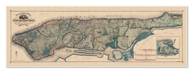 ANTIGUOS MAPS New York City Manhattan Topographical Map c. 1865 | Vintage Reprint Wall Decor