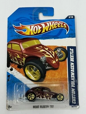 Hot Wheels Heat Fleet 2011 Custom Volkswagen Beetle Flames Red Burgundy #99 A1 - Image 1 of 4