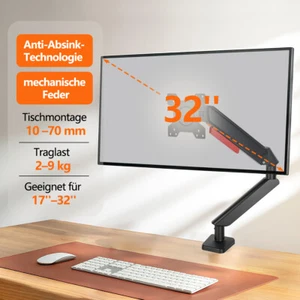 Gasdruck Monitor Halterung Single Tisch Halterung 17-32" Zoll 75x75 100x100 VESA - Bild 1 von 9