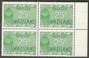 AOP Swaziland revenue stamp 1984 25c MNH block of 4 Barefoot #138 - Picture 1 of 2