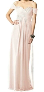 New 273$ Vivian Diamond Dessy Womens Sz 4 Pink Chiffon Ruched Surplice Maxi Gown - Picture 1 of 9