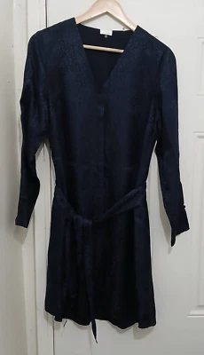 Crudo Mujer Mediano 100% Seda Camisa Vestido Botón Delantero Aireado Azul Marino Foto 1 de 4