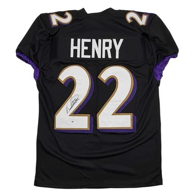 Camiseta de fútbol negra autografiada/firmada de Derrick Henry Baltimore certificado de autenticidad JSA Foto 1 de 4