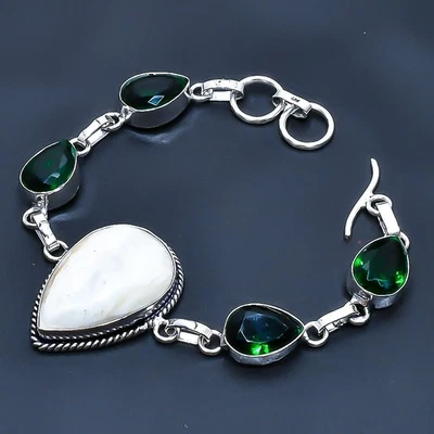 Pulsera de joyería de piedras preciosas hecha a mano Scolecita, diopsido 7-8" u215 Foto 1 de 3