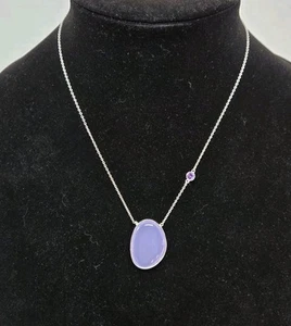 Modernist 925 SS Purple Chalcedony & Amethyst Stacking Layering Necklace 16-17" - Picture 1 of 5