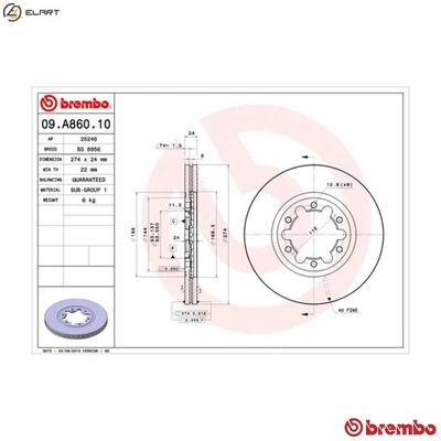 2x BRAKE DISC 09.A860.10 FOR MAZDA PROCEED/DRIFTER B-SERIE/SUV/BRAVO/Pickup 2.5L - Image 1 of 4