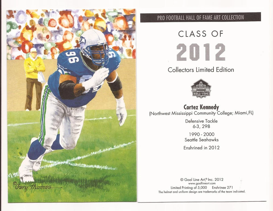 2012 Cortez Kennedy goal line art card Seattle Seahawks - Image 1 of 1