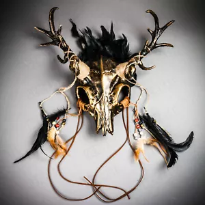 Gruseliges Gold Teufel Hirschhorn Cosplay Maskerade PARTY Antilope Tier Schädel MASKE - Bild 1 von 7