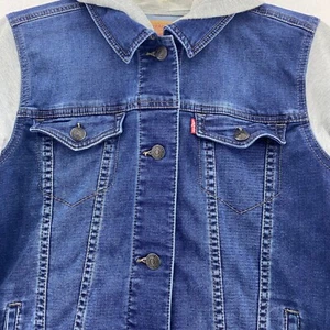 Levis Denim Hybrid Trucker Jacket Hoodie Gray Sleeves Boys Size L Layered Skater - Picture 1 of 8