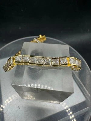 Pulseira de tênis feminina dourada corte princesa cz 12 quilates 7 polegadas brilho quadrado 47101 - Imagem 1 de 4