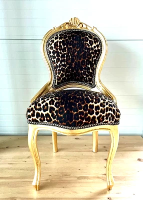 Chaise enfant style baroque français chaise italienne ancienne enfant imprimé léopard - Photo 1/4
