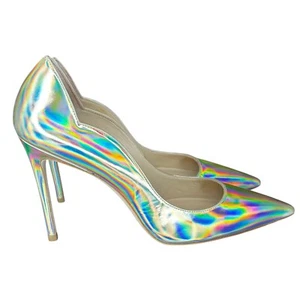 NEW Stuart Weitzman Stuart 100 Iridescent  Scalloped Edge Heels With Box 9.5 - Picture 1 of 8