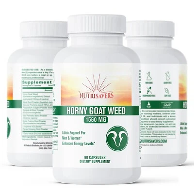 Horny Goat Weed Extract 1560mg Enhances Energy Levels - 60 Capsules, Pack of 3 - Image 1 of 4