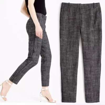 $148 NUEVO CON ETIQUETAS J. Pantalón CREW 2 Gris Recortado Texturizado Lino Espiga Foto 1 de 4
